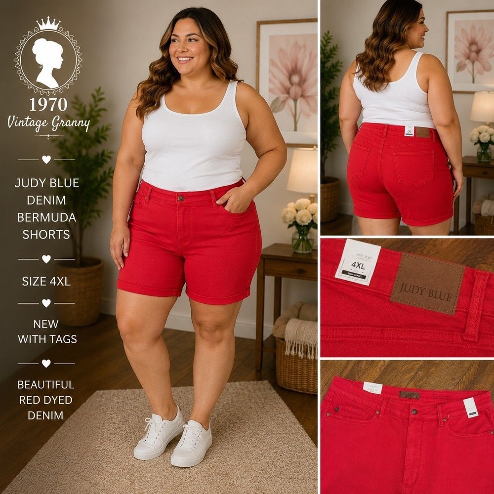 Judy Blue Red Dyed Denim Bermuda Shorts High Waist Stretch Womens 4XL NWT